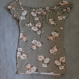 Floral Off-Shoulder Green Dress